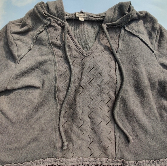 Crochet Pullover Hoodie, Grey Sweatshirt Hoodie Hippie Boho Hoodie - Picture 2 of 4